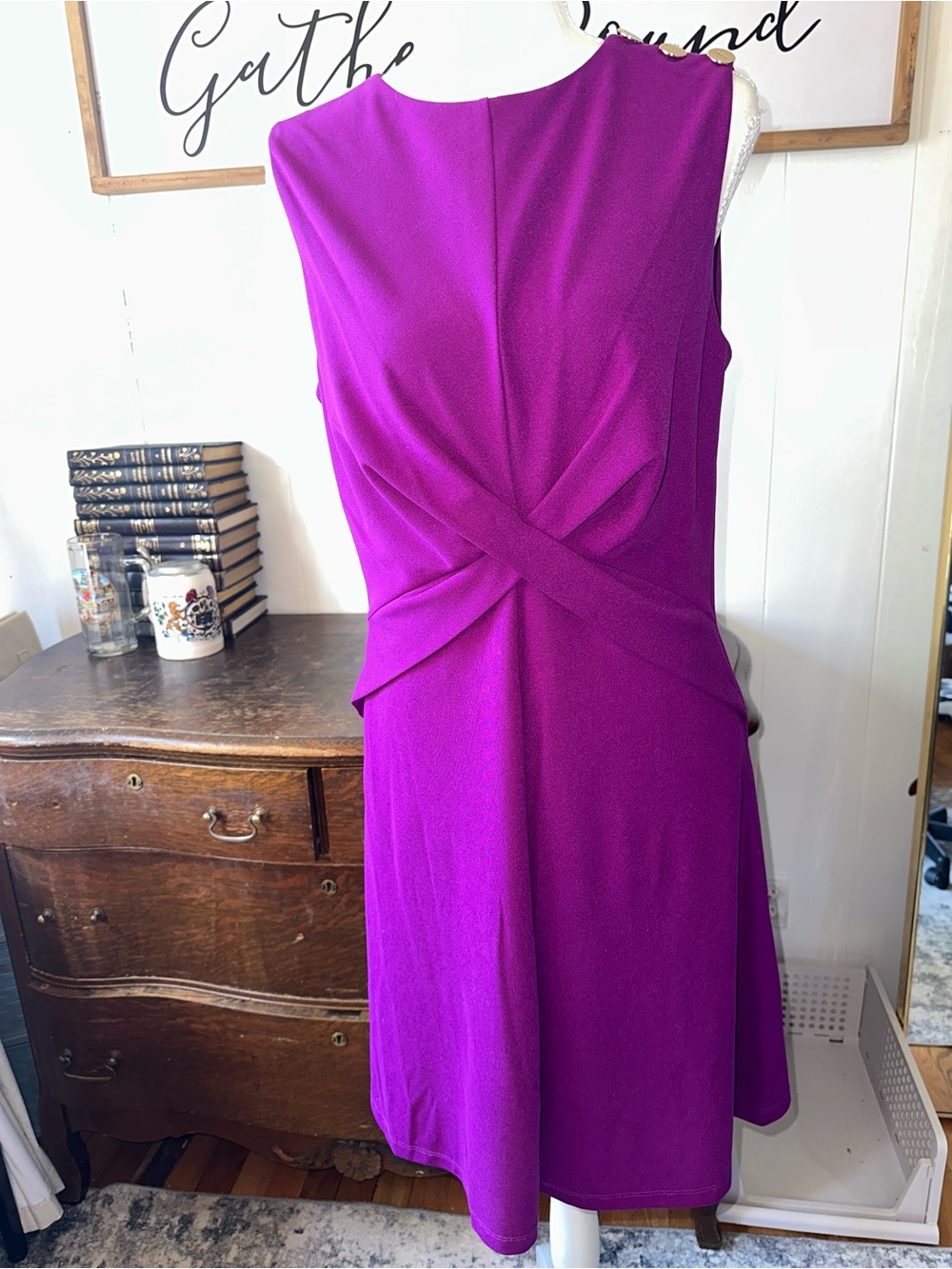 DKNY Sleeveless Twist-Waist Midi Dress in Magenta